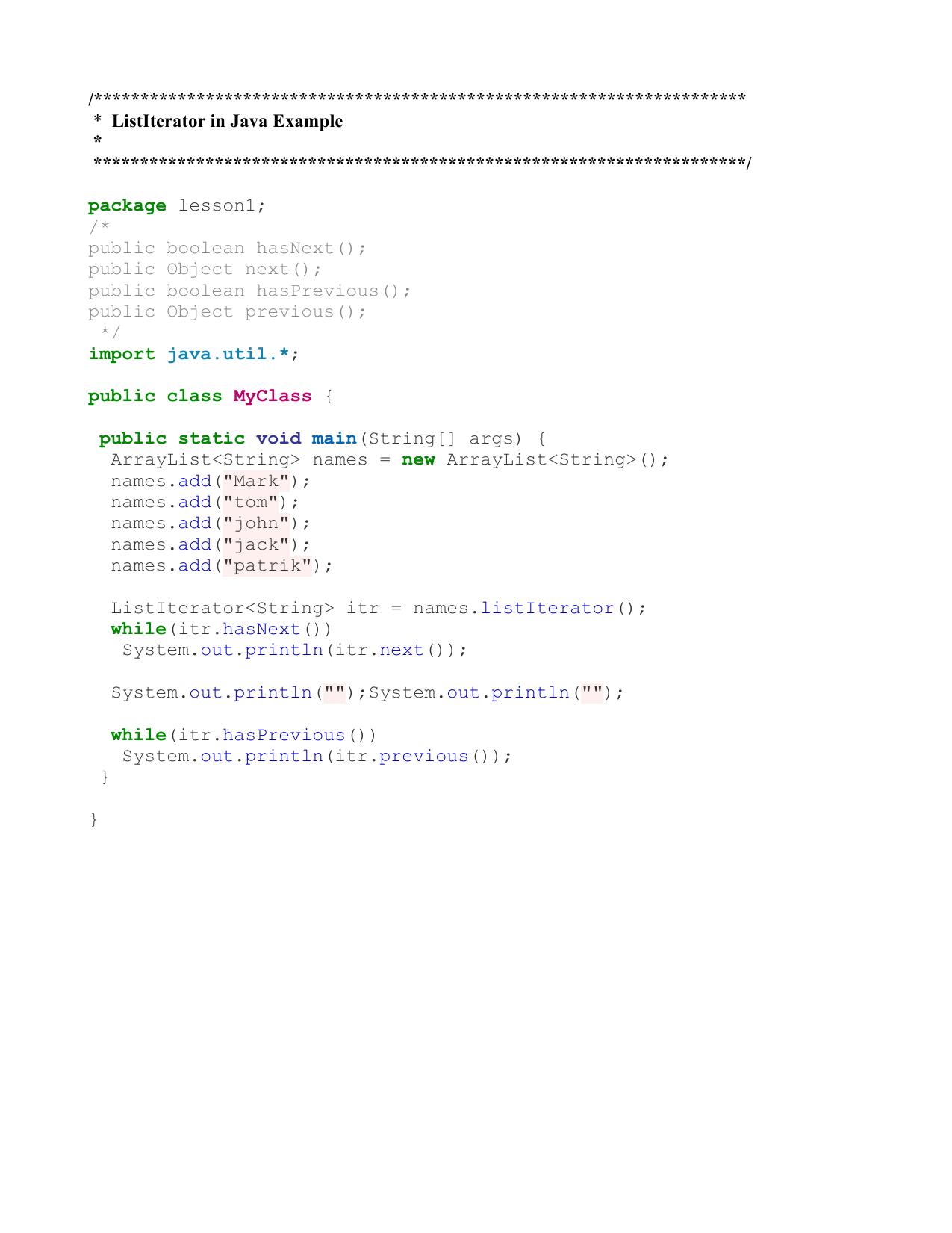 001 ListIterator in Java Example