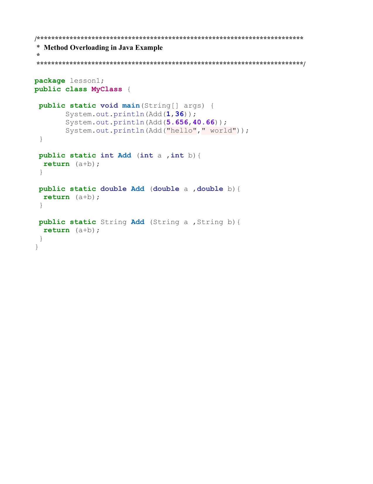002 Method Overloading in Java Example