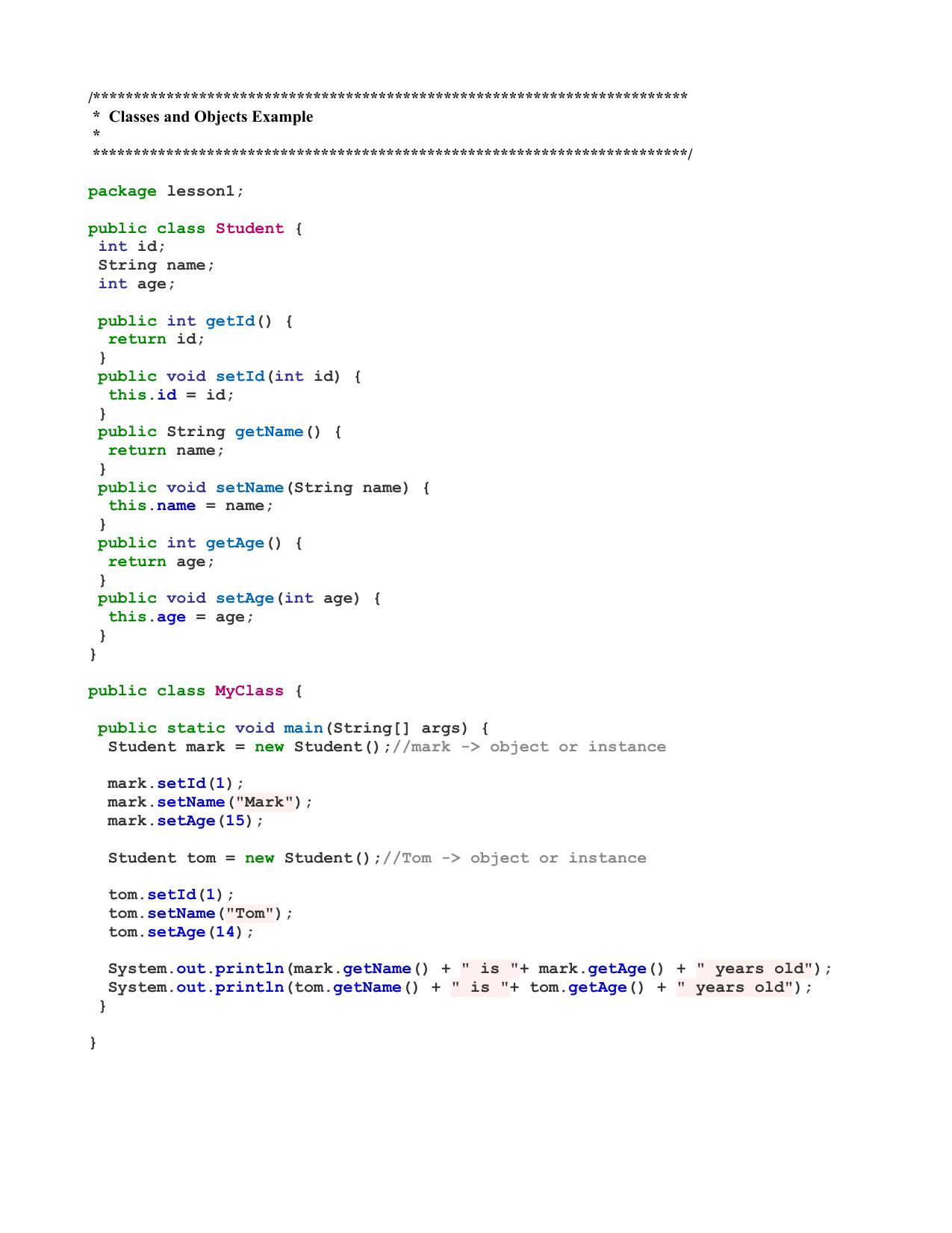 001 Classes and Objects Example