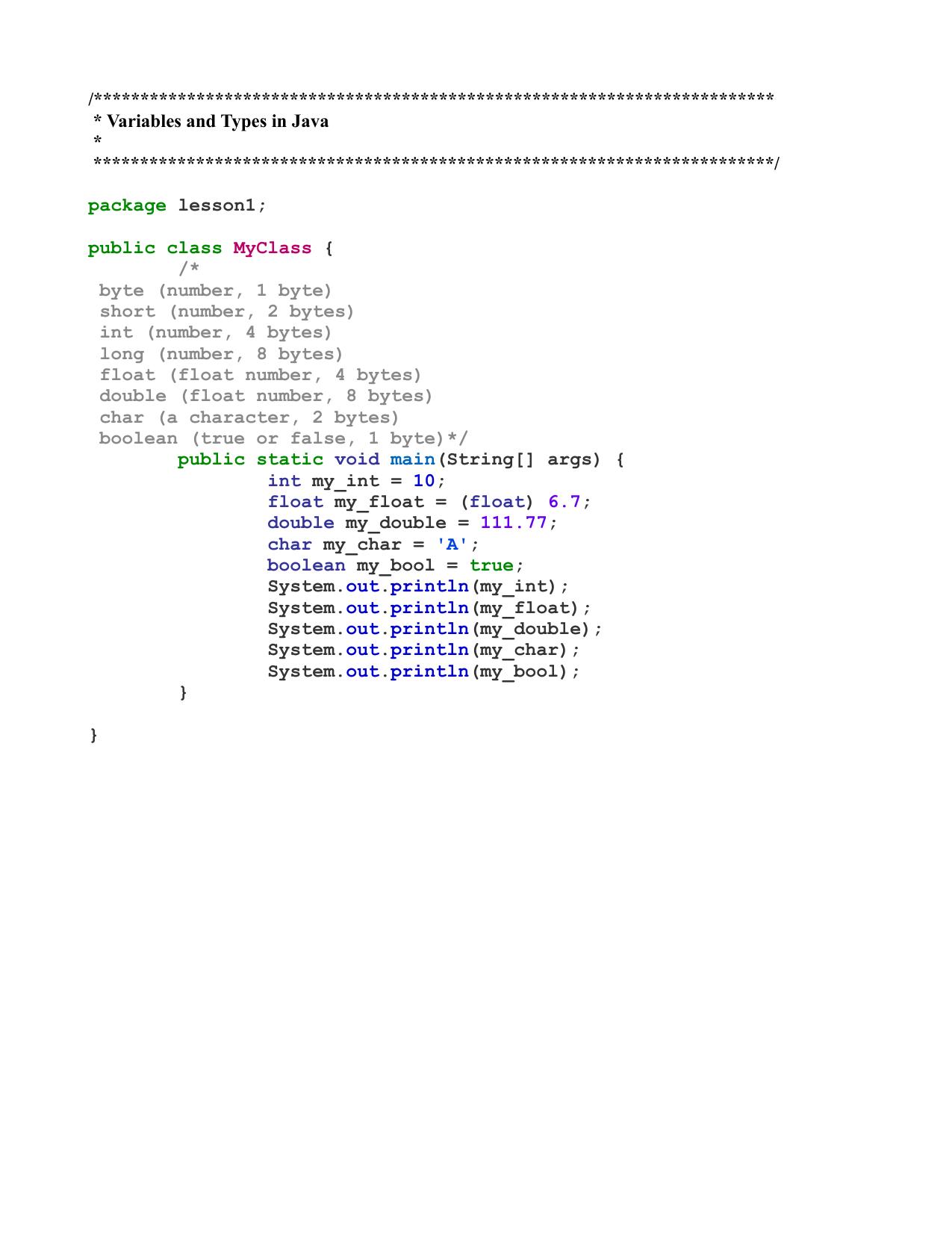 002 Variables and Types in Java Example