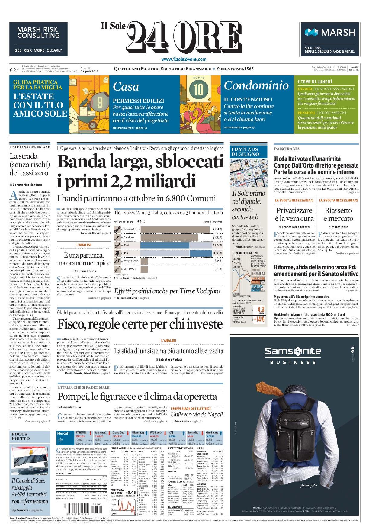 IL SOLE 24 ORE- 7 Agosto 2015