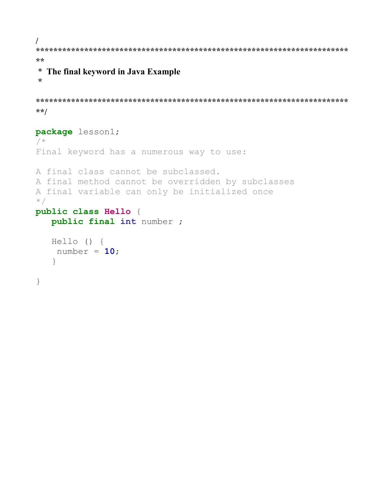 004 The final keyword in Java Example