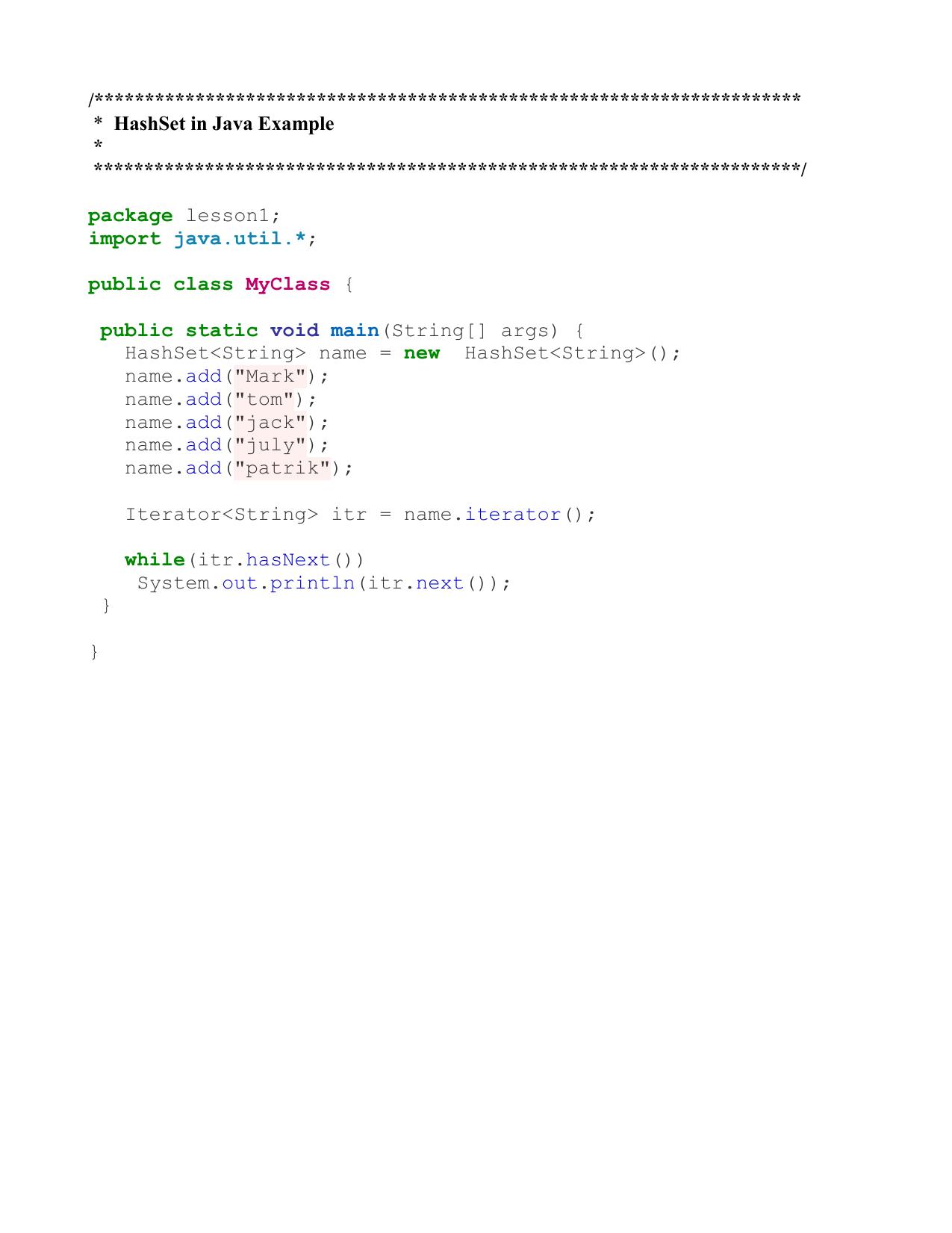 002 HashSet in Java Example