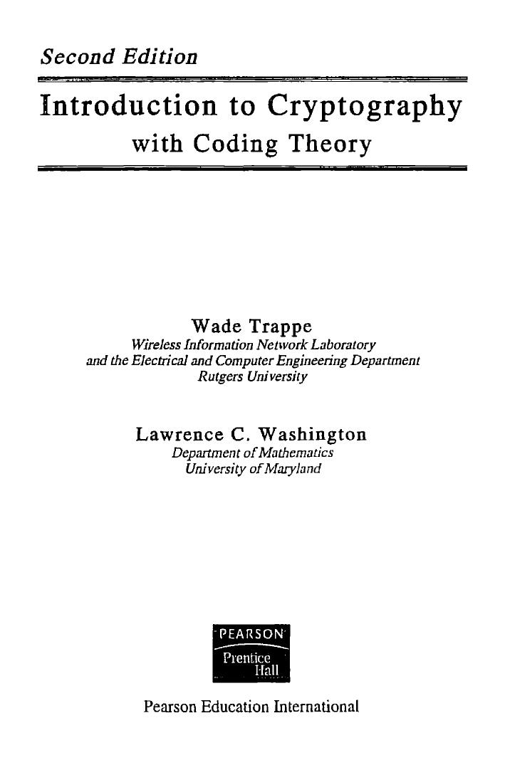 Introduction to Cryptography with Coding Theory (2nd Edition) [Pearson Education, 9780131981997]