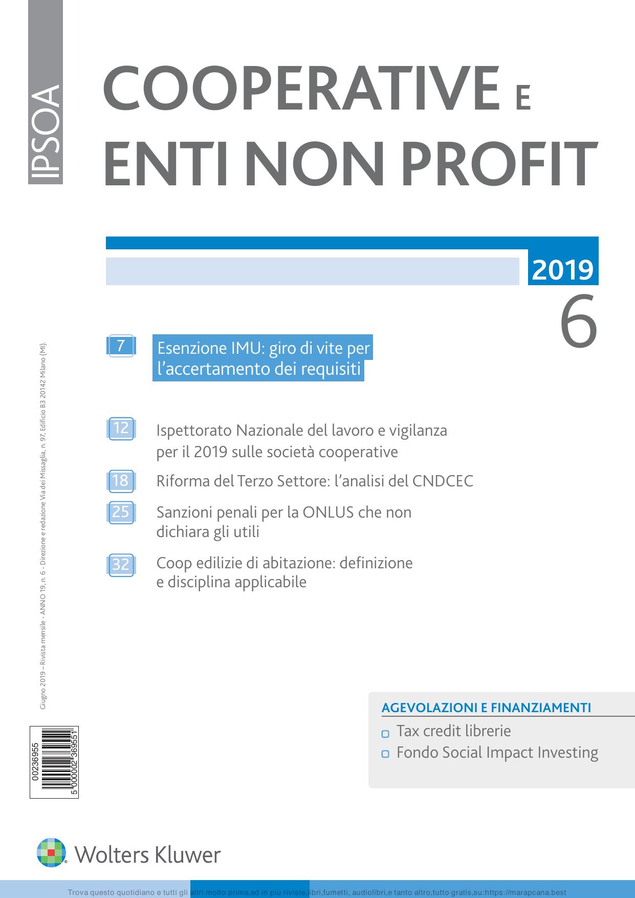 Cooperative e enti non profit Giugno 2019