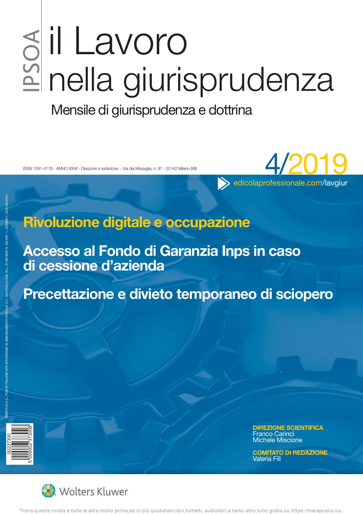 Il lavoro nella giurisprudenza Aprile 2019