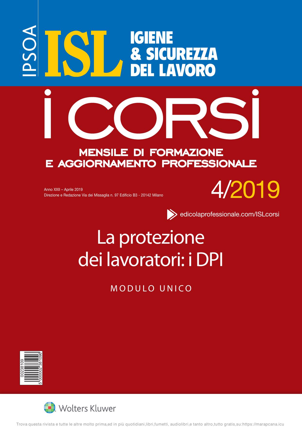Igiene & Sicurezza del Lavoro Corsi Aprile 2019