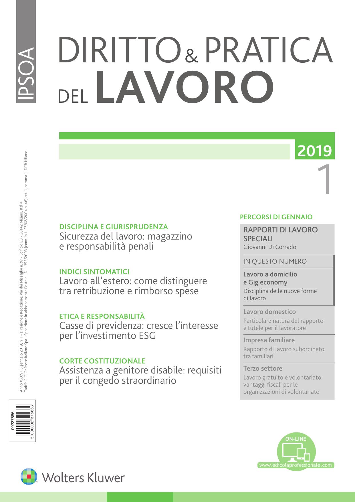 Diritto & Pratica del Lavoro Gennaio 2019