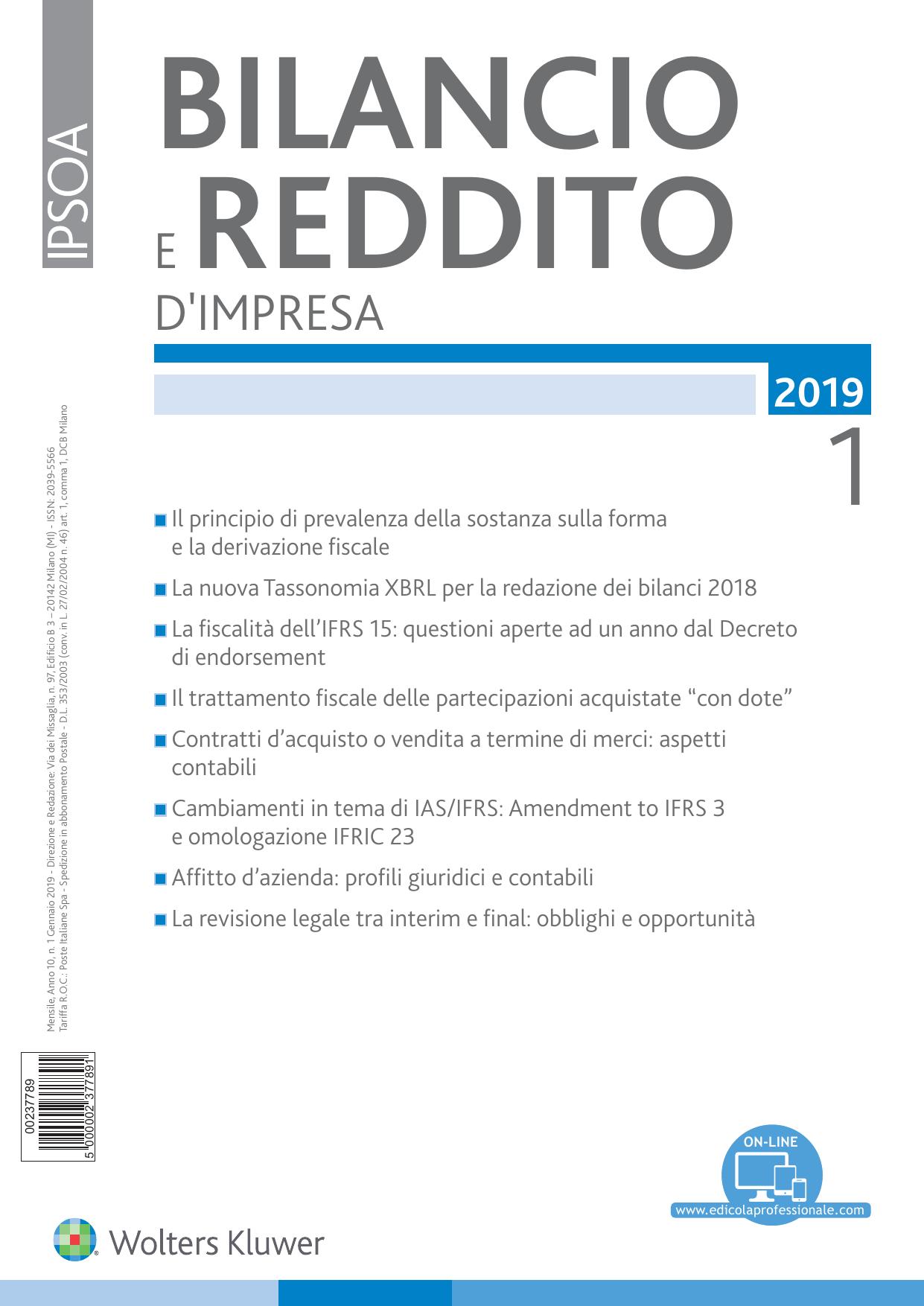 Bilancio e reddito dimpresa Gennaio 2019