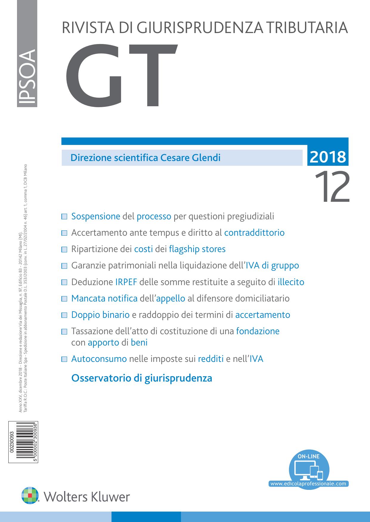 GT Rivista di Giurisprudenza Tributaria Dicembre 2018