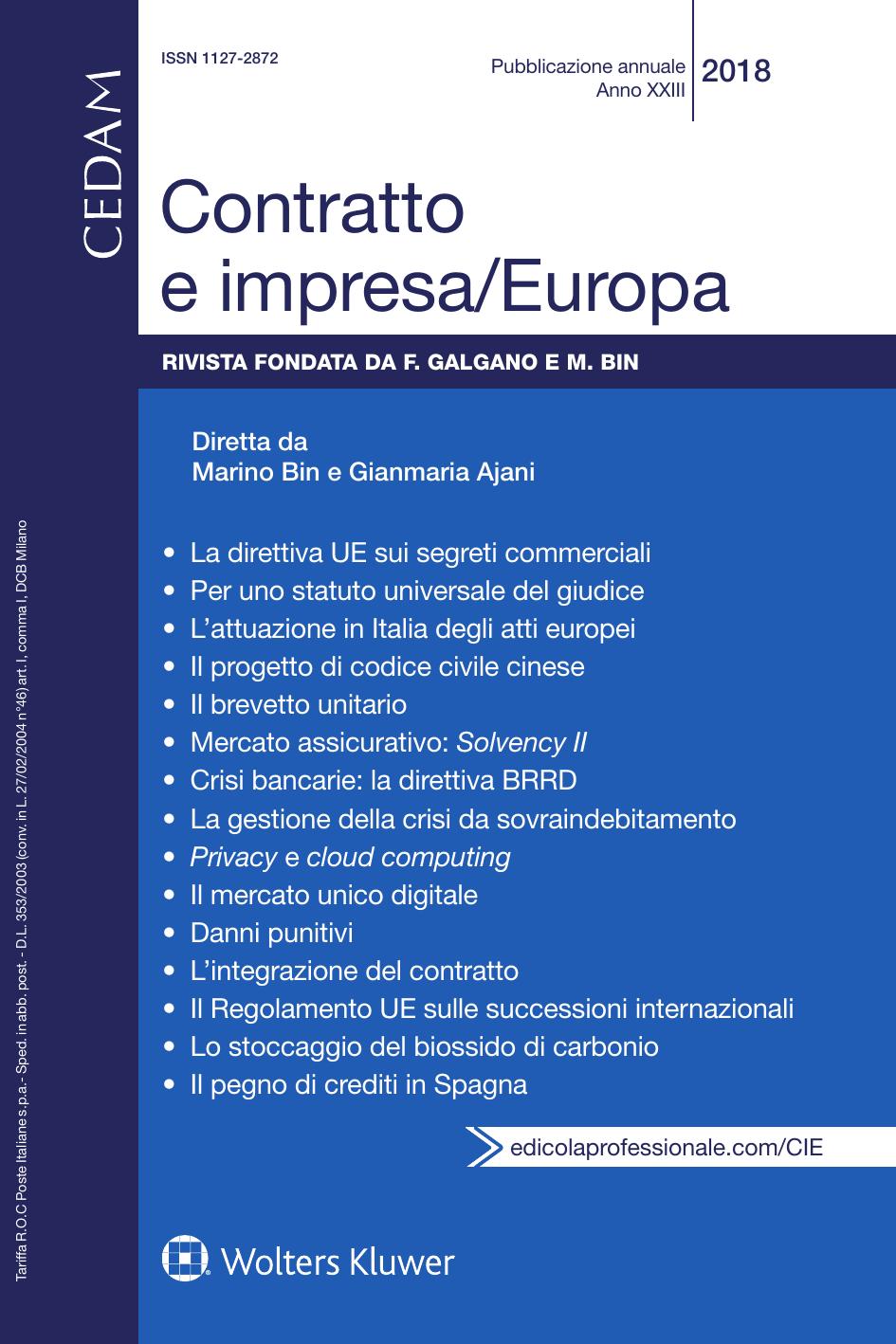 Contratto e impresa Europa Gennaio 2019