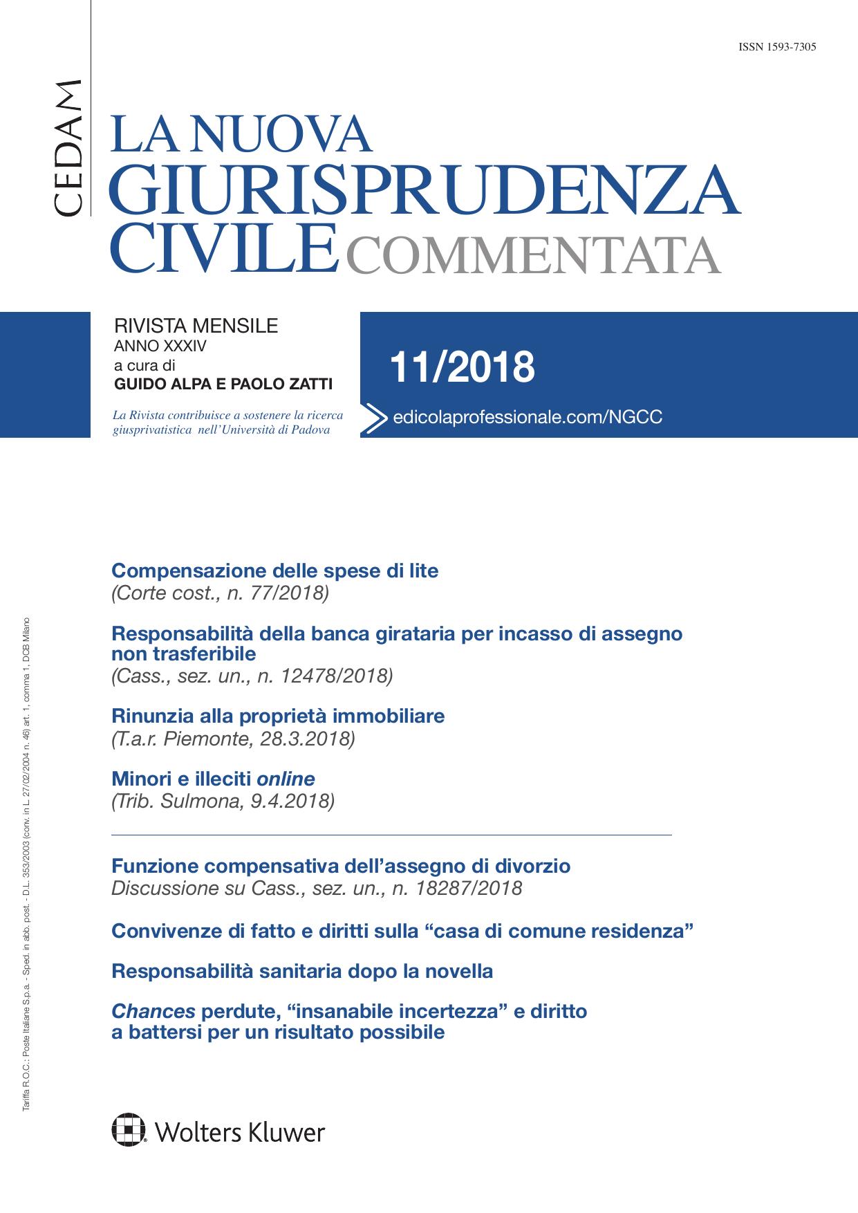 La Nuova Giurisprudenza Civile Commentata Novembre 2018