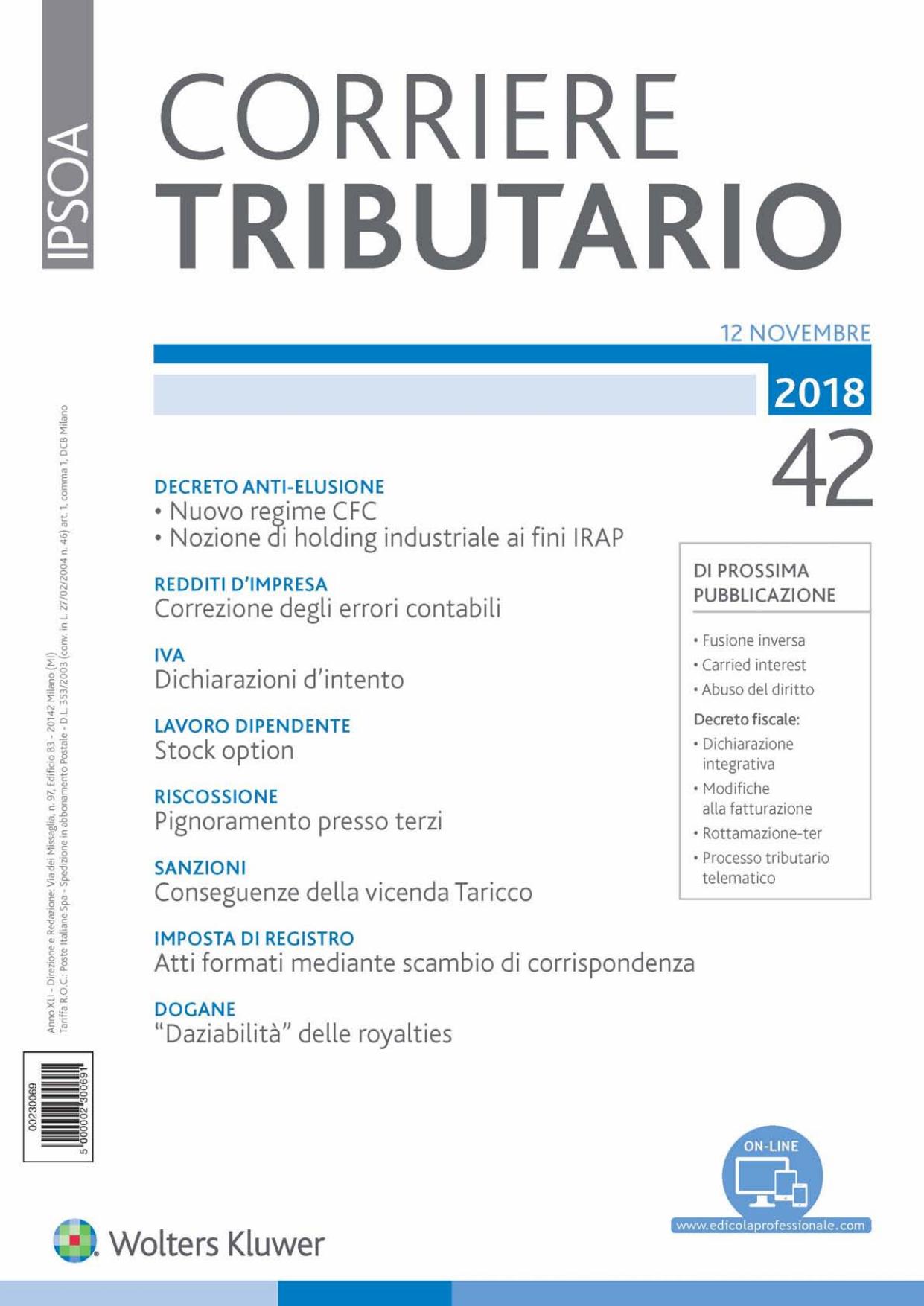 Corriere Tributario N42 12 Novembre 2018