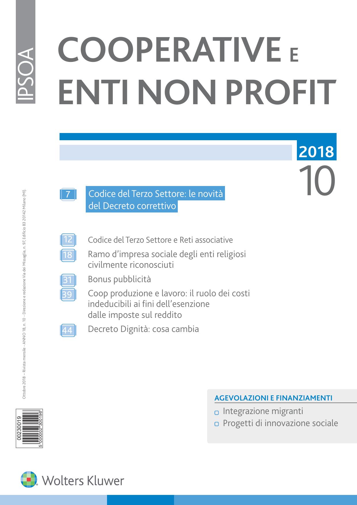 Cooperative e enti non profit Ottobre 2018