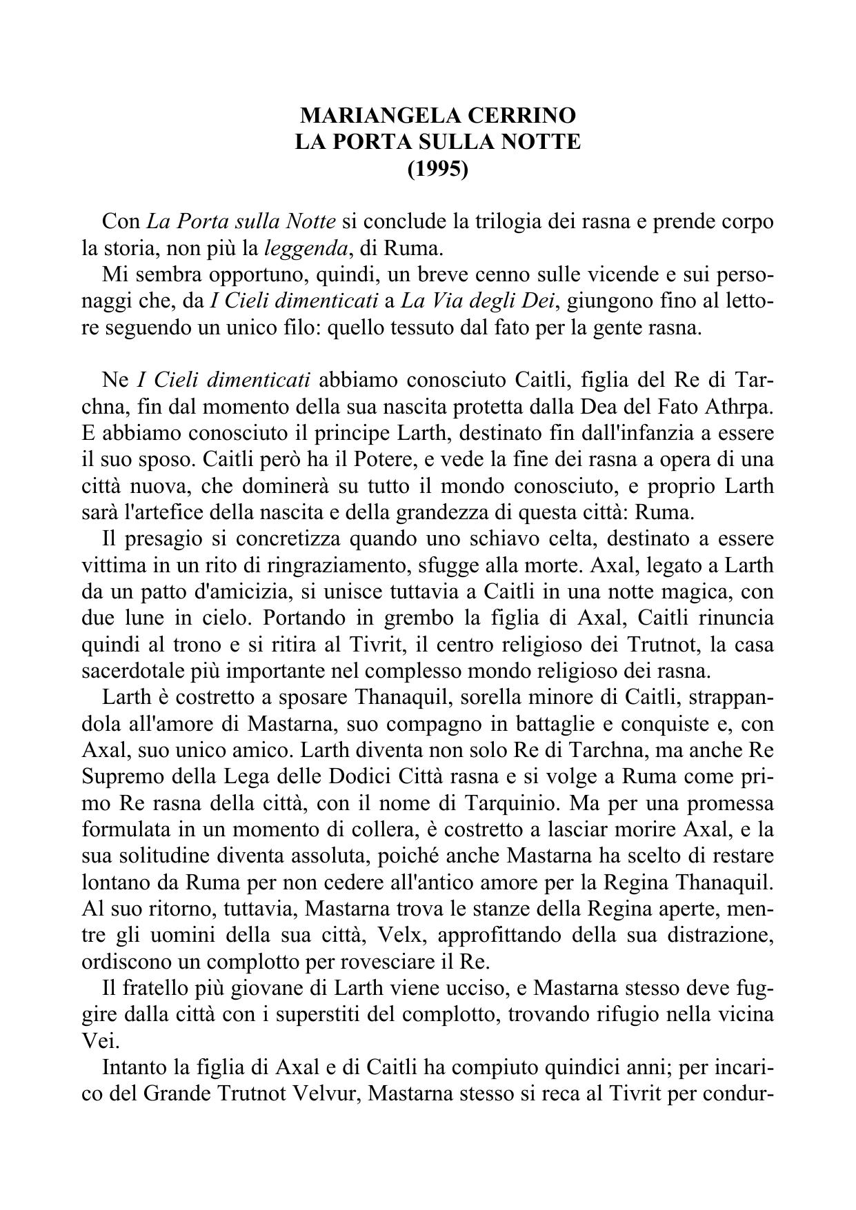 Mariangela Cerrino - La Porta Sulla Notte - Provart