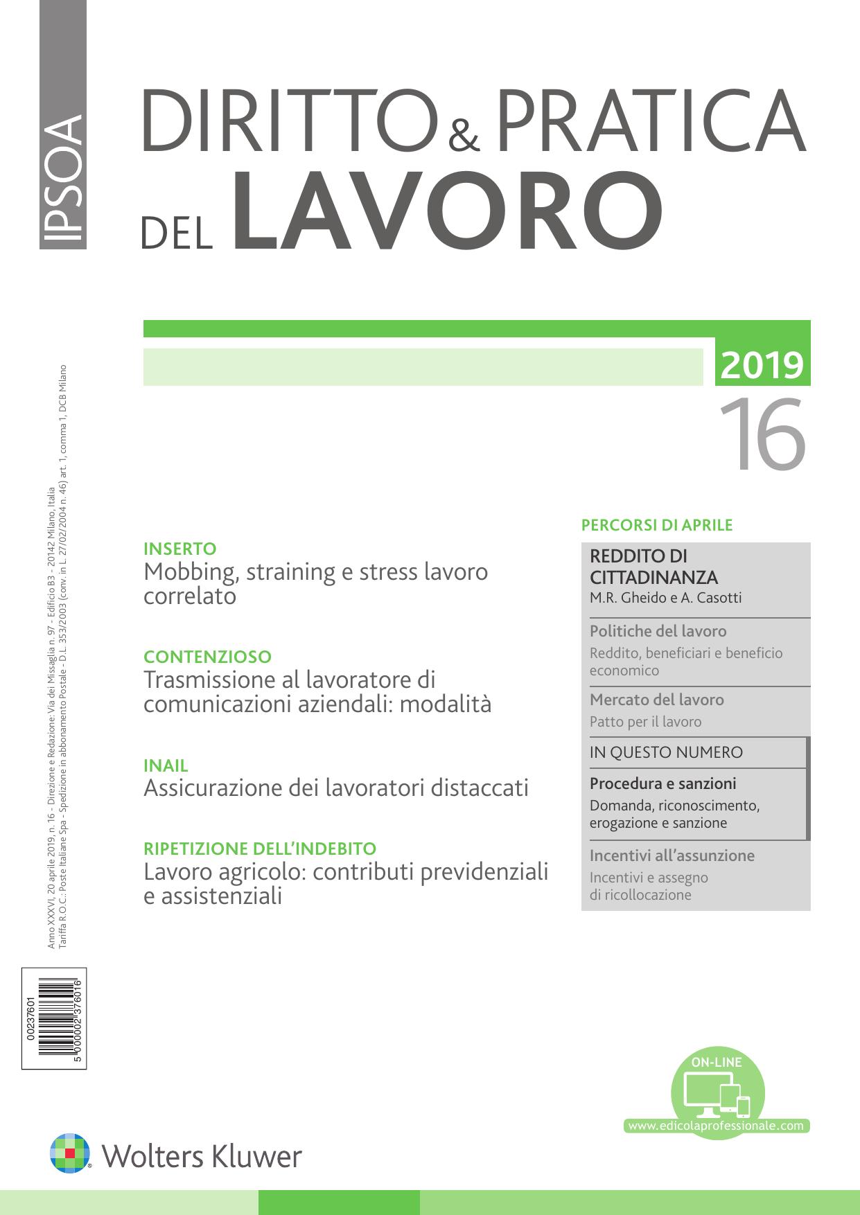 Diritto & Pratica del Lavoro N16 20 Aprile