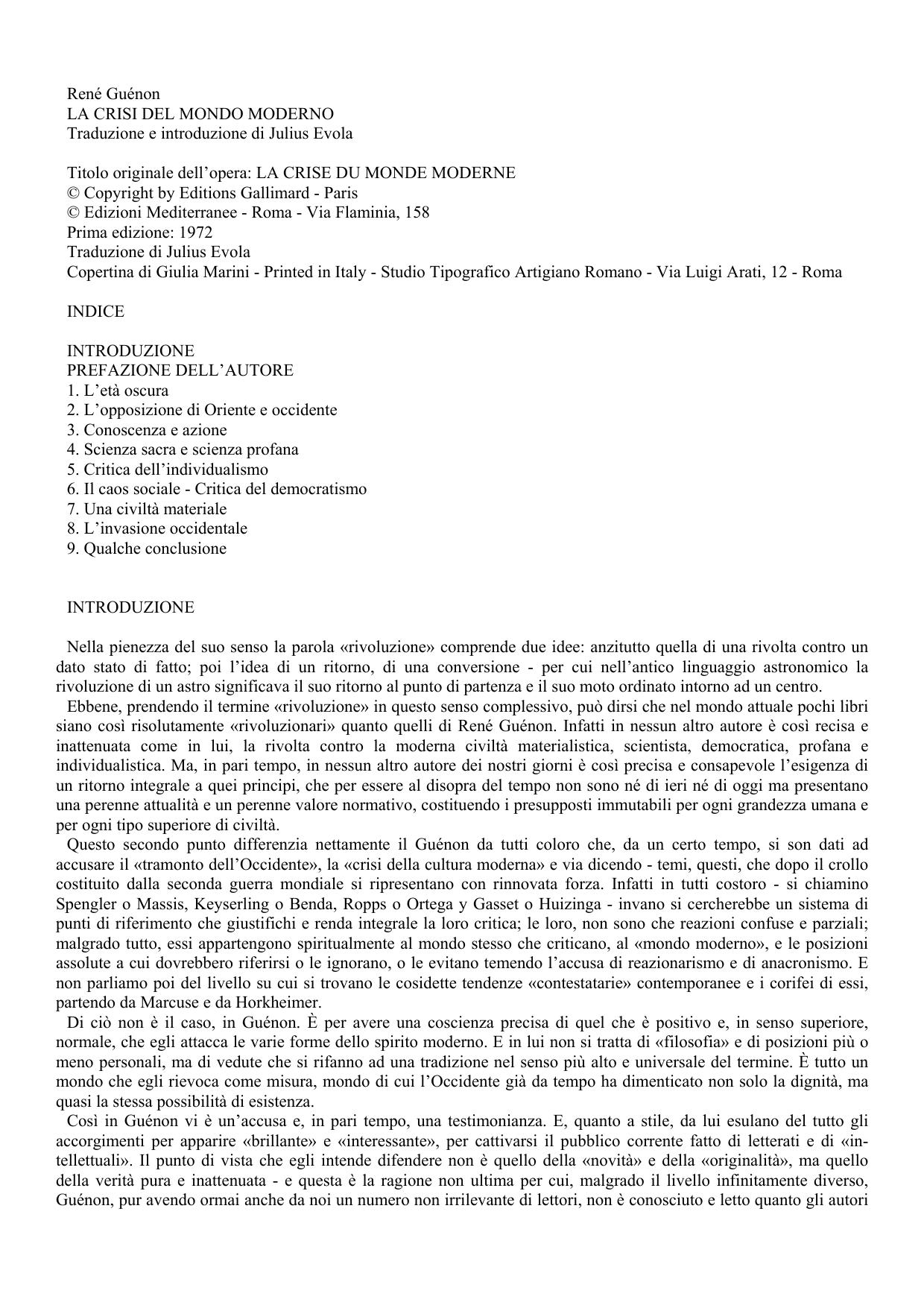 La crisi del mondo moderno