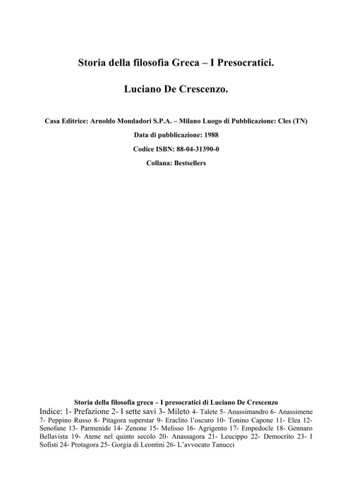 Storia della filosofia greca - I Presocratici