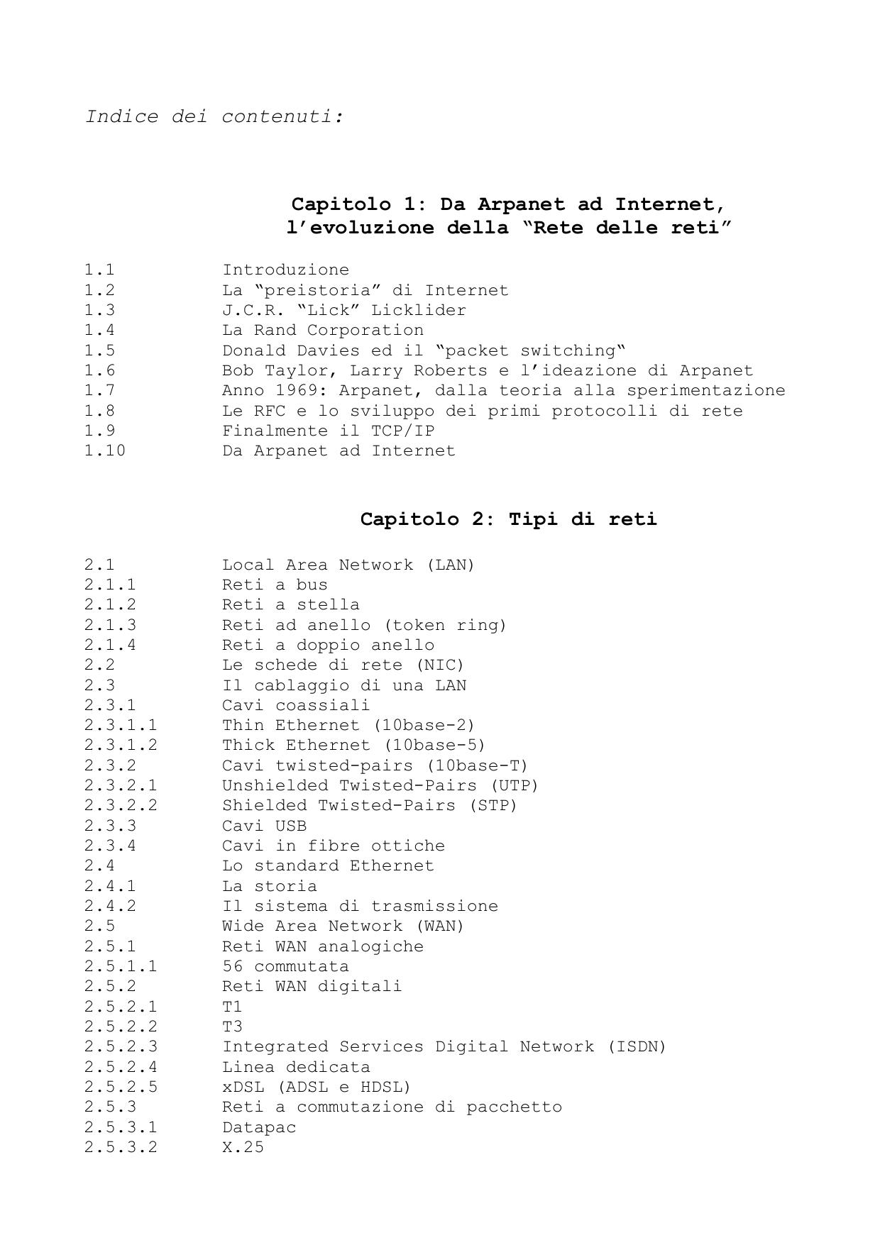 Indice dei contenuti: